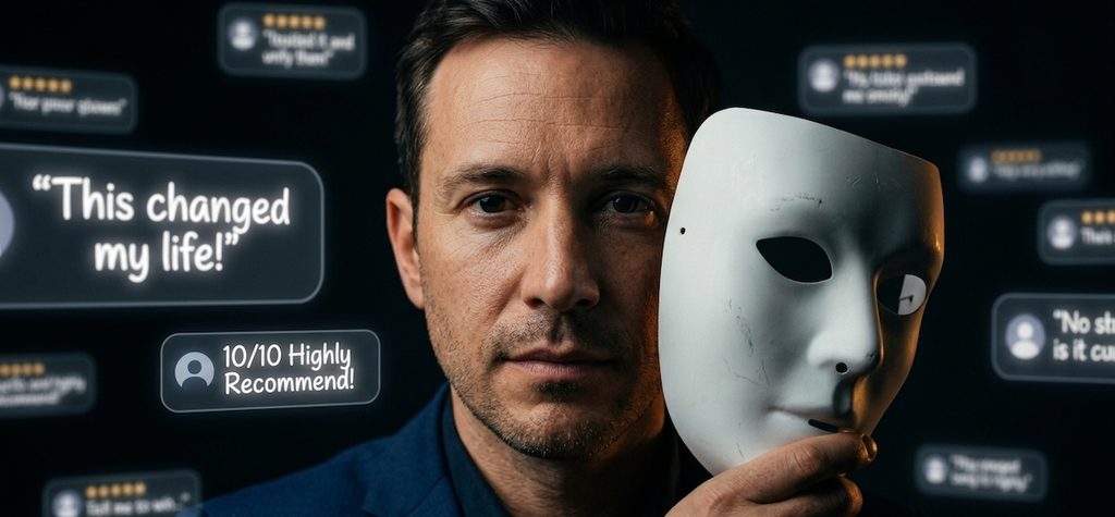 a professional-looking person holding a blank white theatrical mask slightly away from their face a professional-looking person holding a blank white theatrical mask slightly away from their face