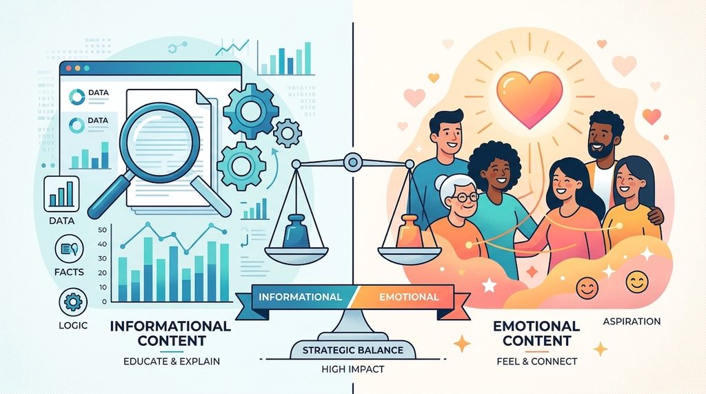 comparison infographic between informational content and emotional content