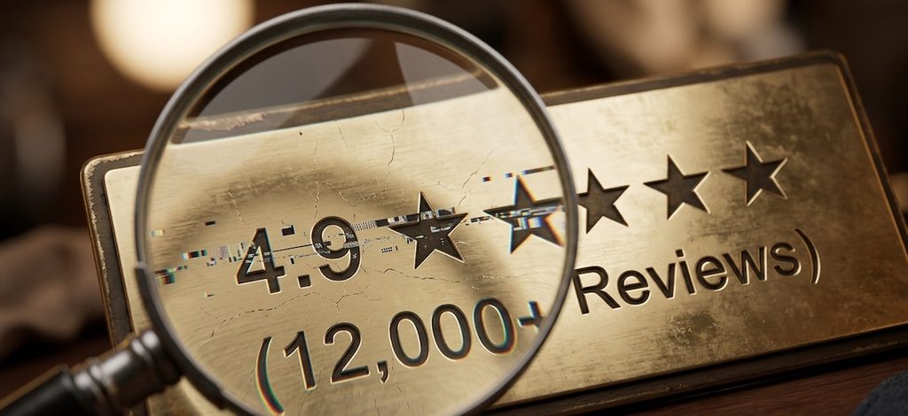 macro photograph of a glass magnifying glass focused on a metallic plaque that reads 4.9 and 12,000+ reviews macro photograph of a glass magnifying glass focused on a metallic plaque that reads 4.9 and 12,000+ reviews